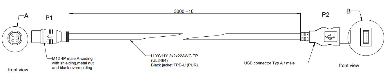 Kabel M12 Usb Han Type A 3M